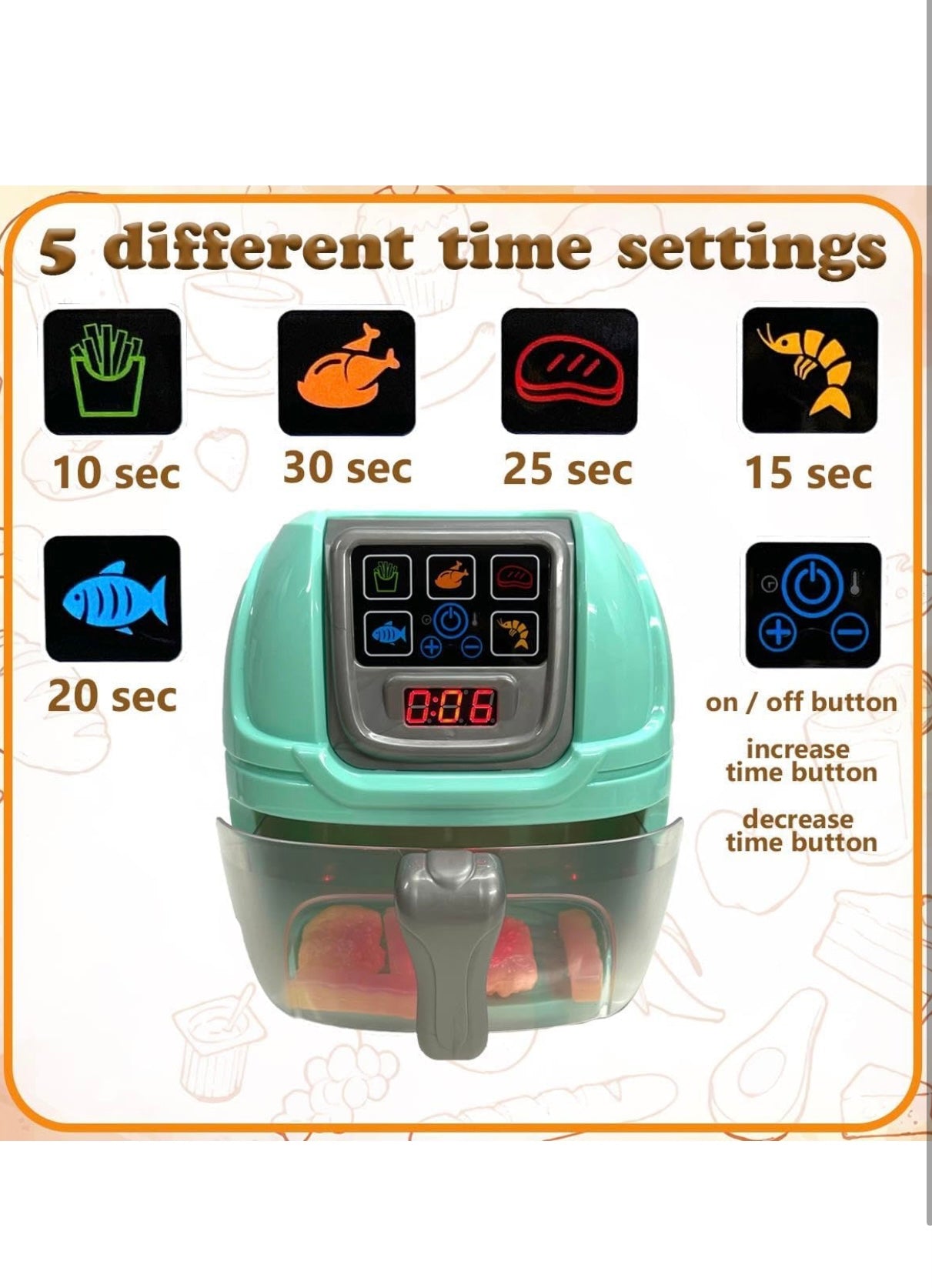 Kids Kitchen Air Fryer Toy Set - Realistic Light & Sound Pretend Play Cooking Set for Boys & Girls, Educational Role Play Kitchen Toy for Toddlers Ages 3+