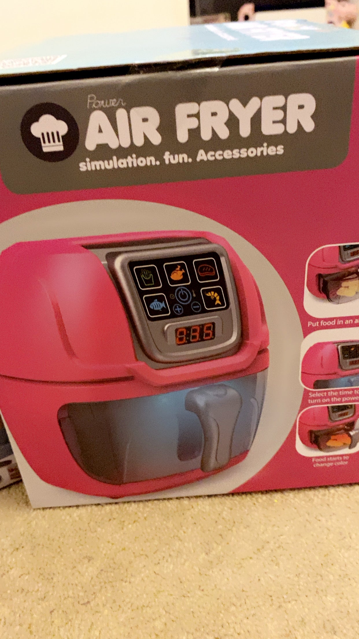 Kids Kitchen Air Fryer Toy Set - Realistic Light & Sound Pretend Play Cooking Set for Boys & Girls, Educational Role Play Kitchen Toy for Toddlers Ages 3+