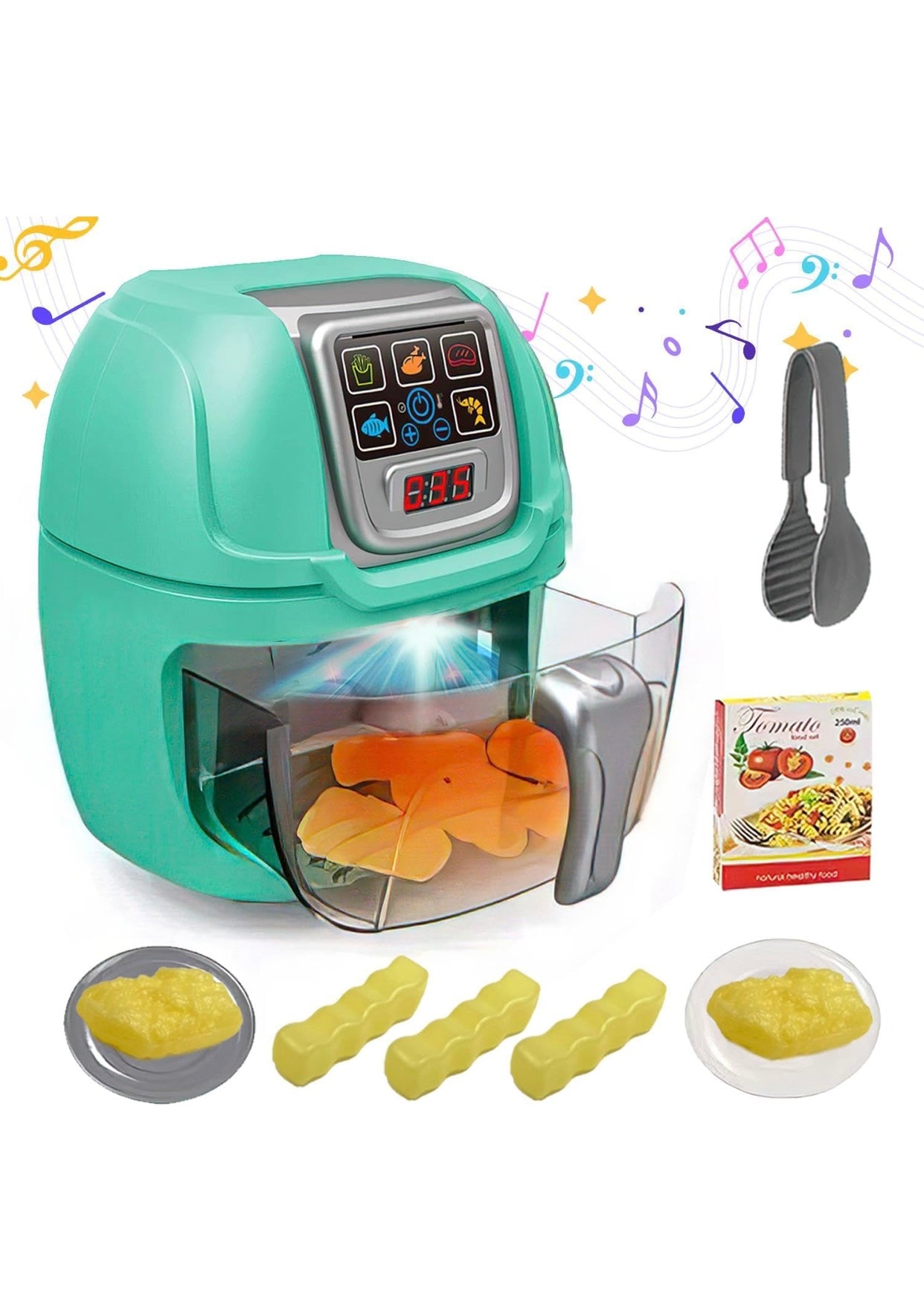 Kids Kitchen Air Fryer Toy Set - Realistic Light & Sound Pretend Play Cooking Set for Boys & Girls, Educational Role Play Kitchen Toy for Toddlers Ages 3+