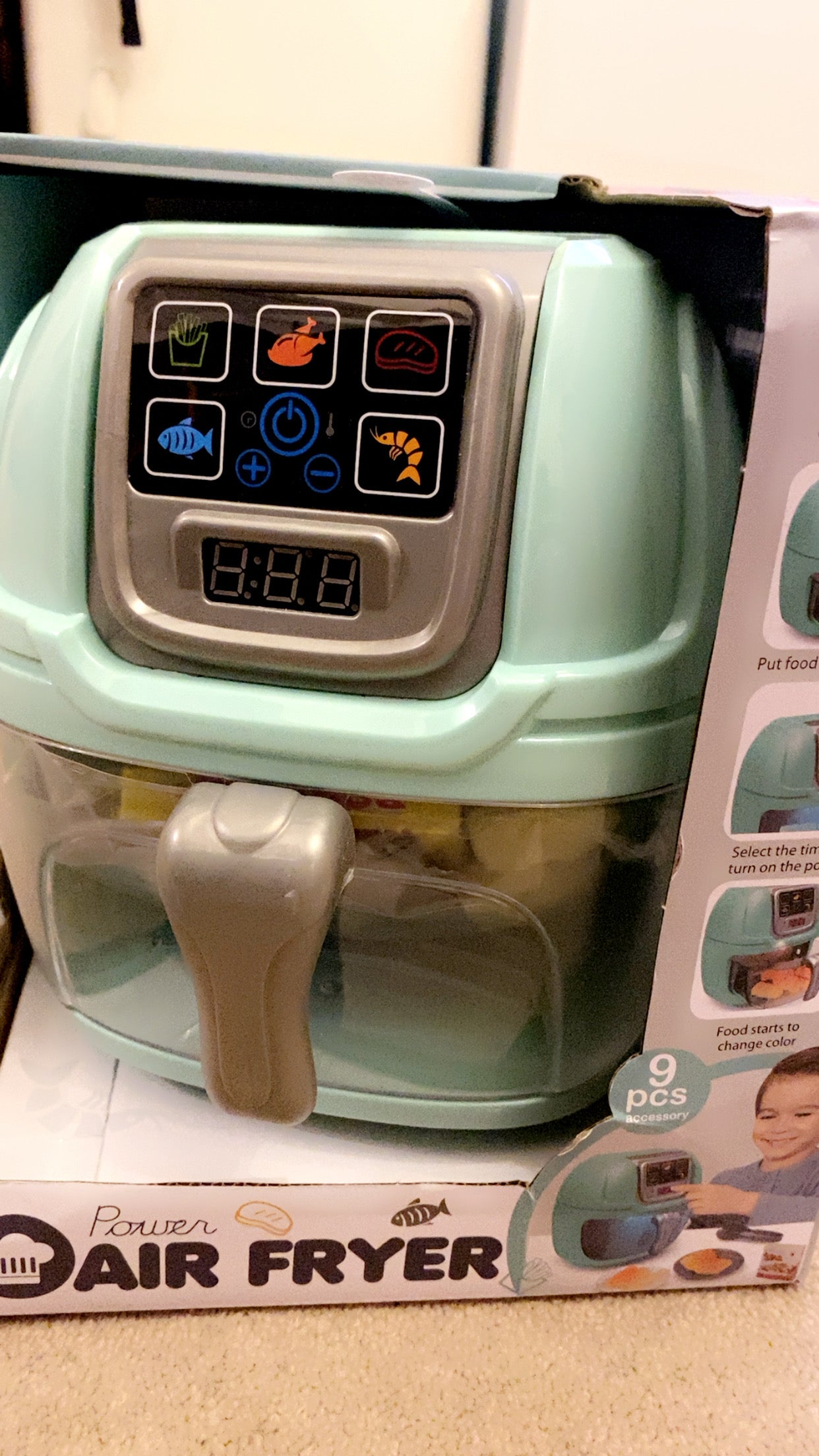 Kids Kitchen Air Fryer Toy Set - Realistic Light & Sound Pretend Play Cooking Set for Boys & Girls, Educational Role Play Kitchen Toy for Toddlers Ages 3+
