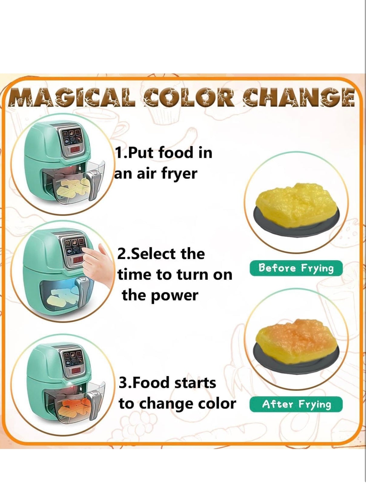 Kids Kitchen Air Fryer Toy Set - Realistic Light & Sound Pretend Play Cooking Set for Boys & Girls, Educational Role Play Kitchen Toy for Toddlers Ages 3+