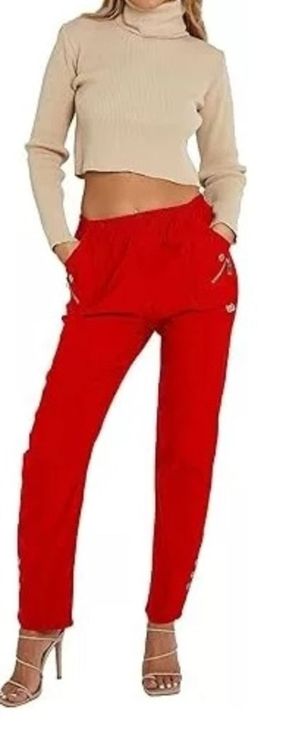 Women's Plain Cherry Berry Italian Summer Full-Length Trousers (Sizes 10-24) Comfort Fabric Womenswear Aesthetic
