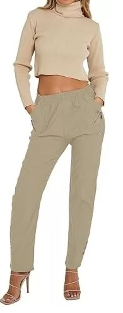 Women's Plain Cherry Berry Italian Summer Full-Length Trousers (Sizes 10-24) Comfort Fabric Womenswear Aesthetic