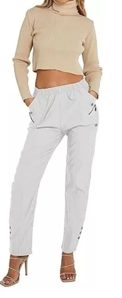 Women's Plain Cherry Berry Italian Summer Full-Length Trousers (Sizes 10-24) Comfort Fabric Womenswear Aesthetic