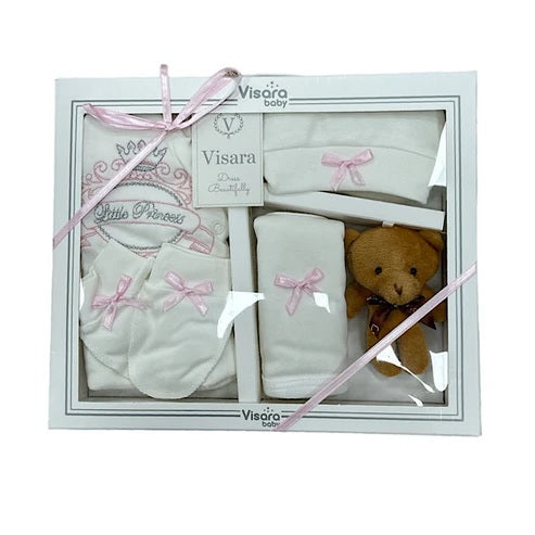 Luxury Newborn Baby Gift Set | 3-6 Months Baby Grow & Celebration Gift | Unisex White, Pink & Blue | Includes Mittens & Adorable Teddy