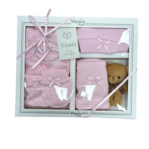 Luxury Newborn Baby Gift Set | 3-6 Months Baby Grow & Celebration Gift | Unisex White, Pink & Blue | Includes Mittens & Adorable Teddy