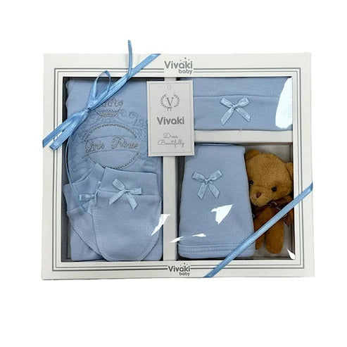Luxury Newborn Baby Gift Set | 3-6 Months Baby Grow & Celebration Gift | Unisex White, Pink & Blue | Includes Mittens & Adorable Teddy