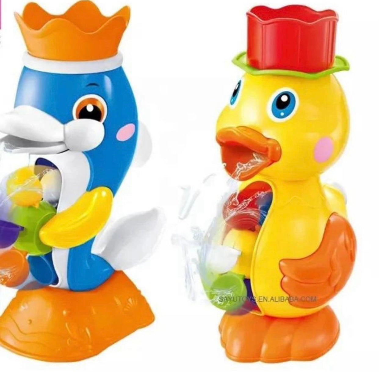 Toddler Duck Bathtub Toys for 18 months with Rotatable Waterwheel & Eyes/Strong Suction Cups/Water Scoop, Fun Bathroom Toys for Boys Girls 2-4 Years