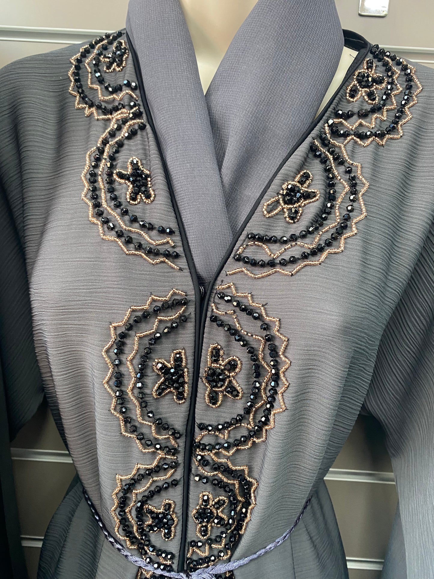 Ladies Grey Abaya with scarf l stone and bead work