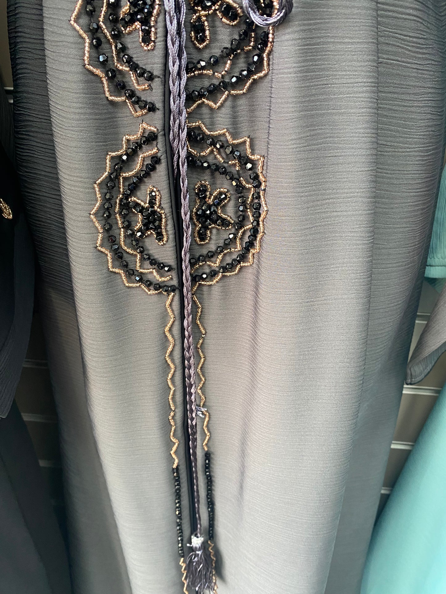 Ladies Grey Abaya with scarf l stone and bead work