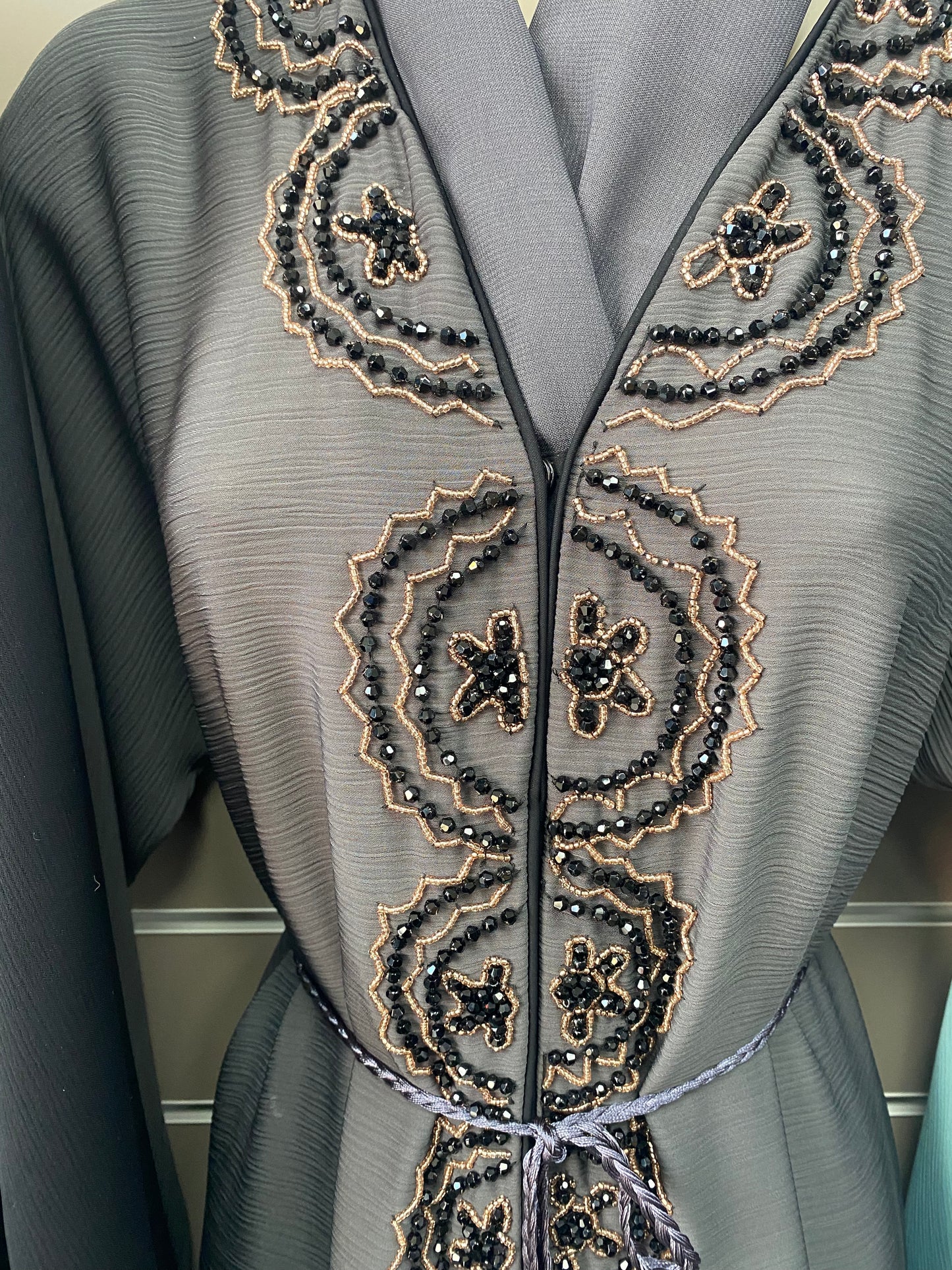 Ladies Grey Abaya with scarf l stone and bead work