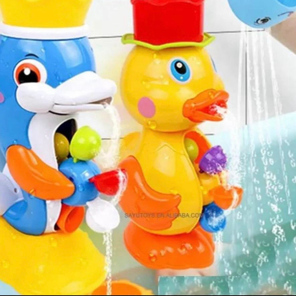 Toddler Duck Bathtub Toys for 18 months with Rotatable Waterwheel & Eyes/Strong Suction Cups/Water Scoop, Fun Bathroom Toys for Boys Girls 2-4 Years