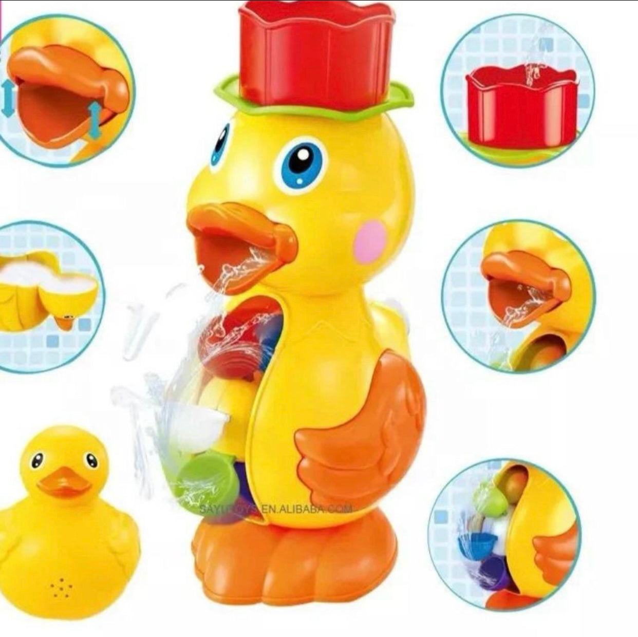 Toddler Duck Bathtub Toys for 18 months with Rotatable Waterwheel & Eyes/Strong Suction Cups/Water Scoop, Fun Bathroom Toys for Boys Girls 2-4 Years