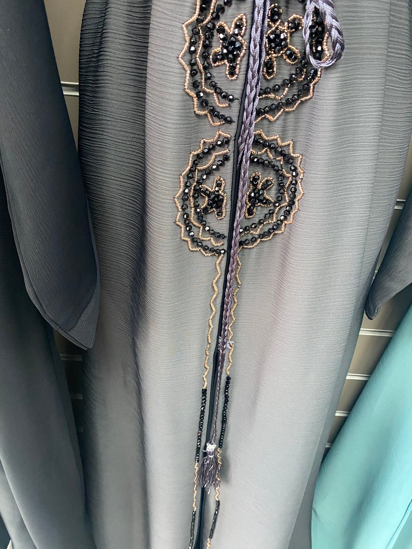 Ladies Grey Abaya with scarf l stone and bead work