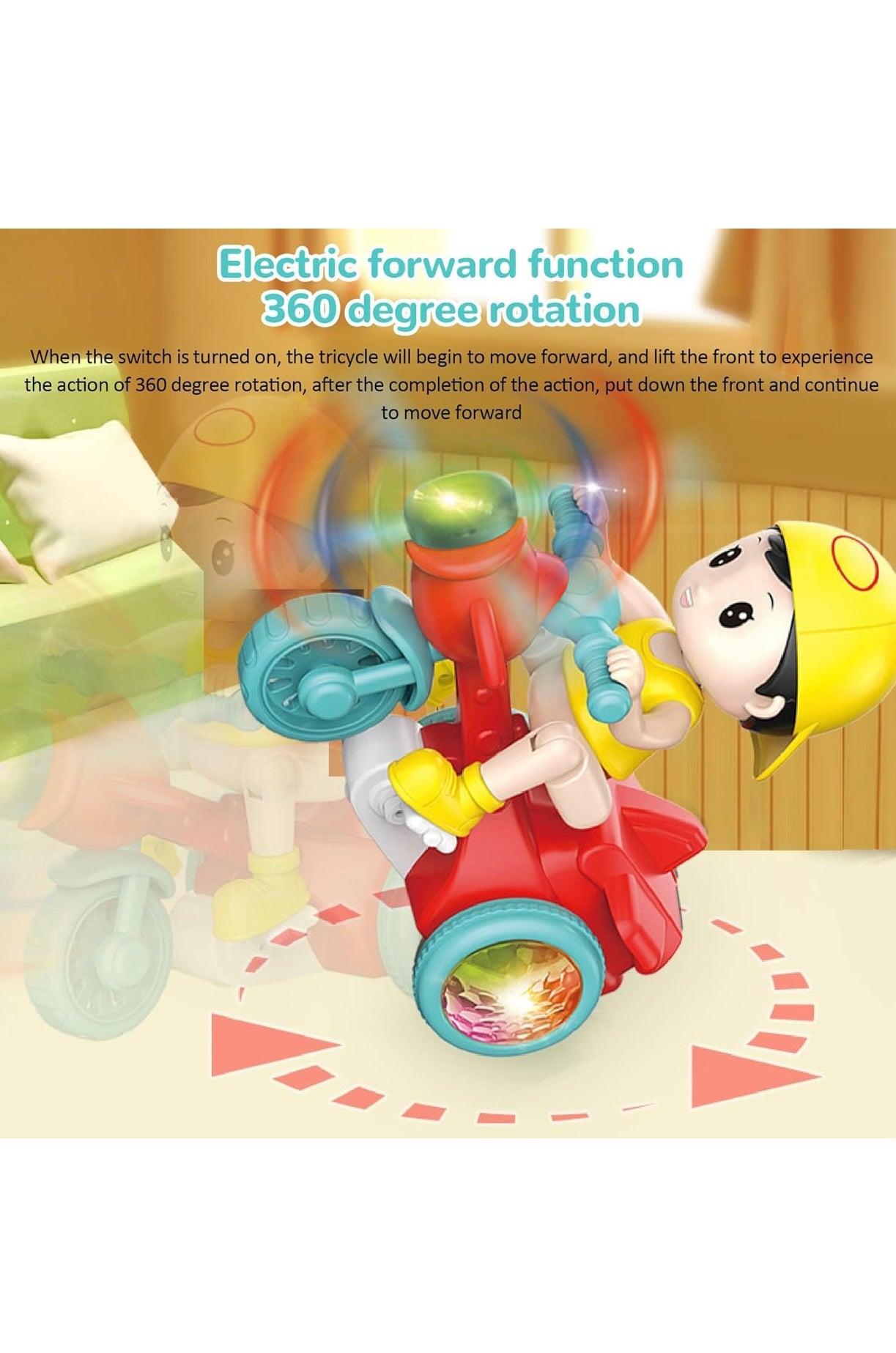 Electric Tricycle Toy,Stunt Motorcycle Vehicle Toys with Light Music for Baby Toddlers