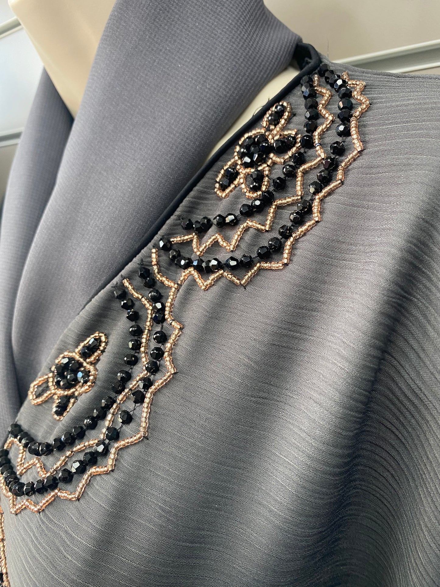 Ladies Grey Abaya with scarf l stone and bead work