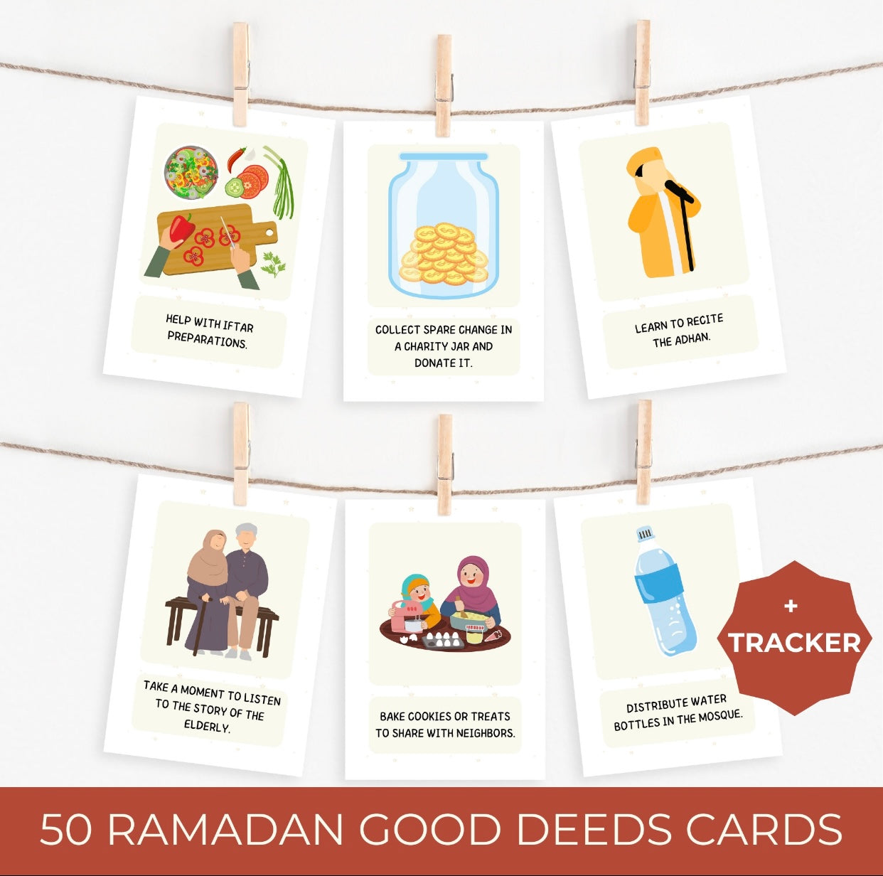 50 Ramadan Good Deeds Cards,Ramadan Islamic Game,Ramadan Kids Activities, Ramadan Tracker.