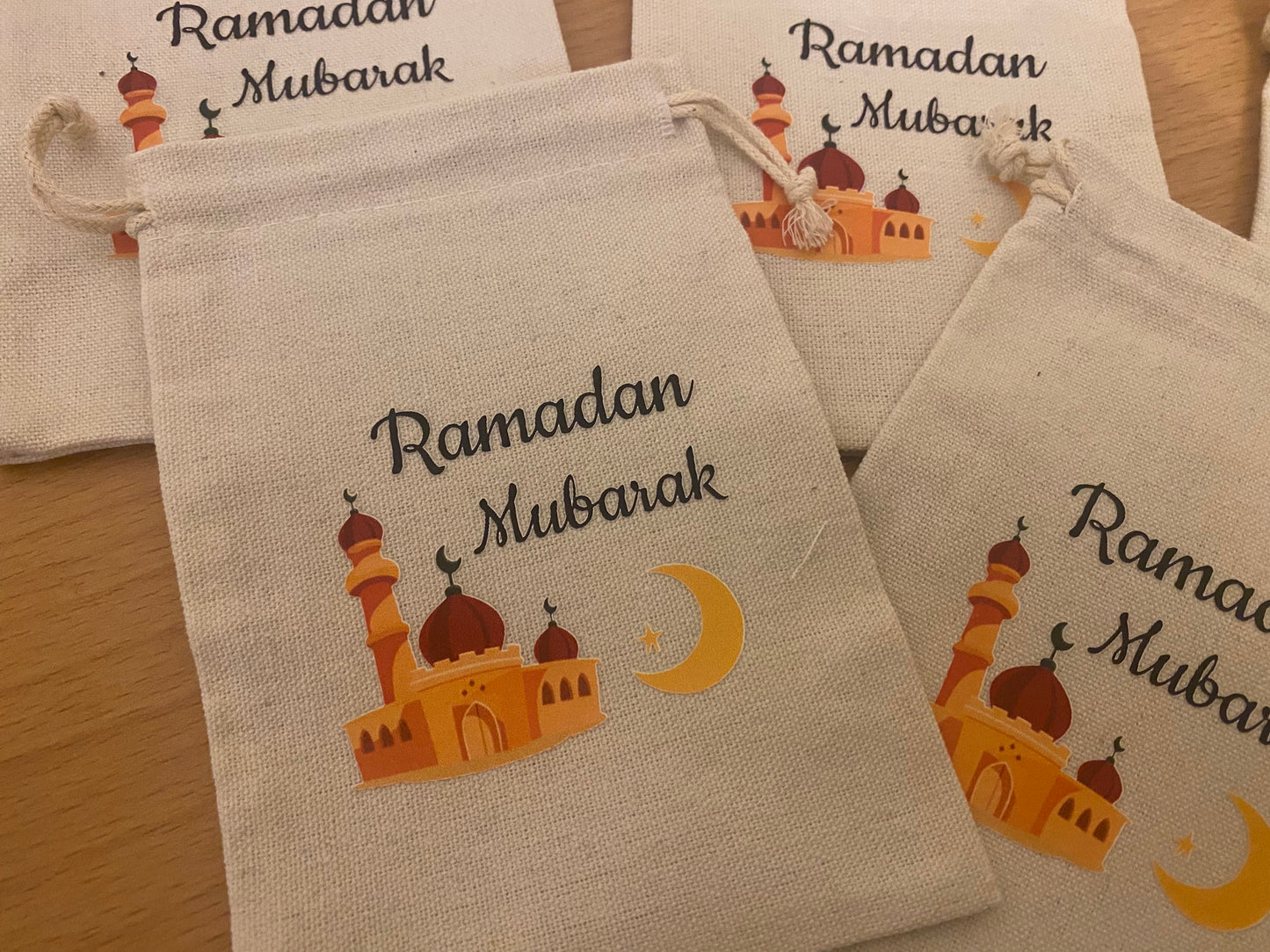 Ramadan Mubarak small canvas pack of 5 gift bags for children