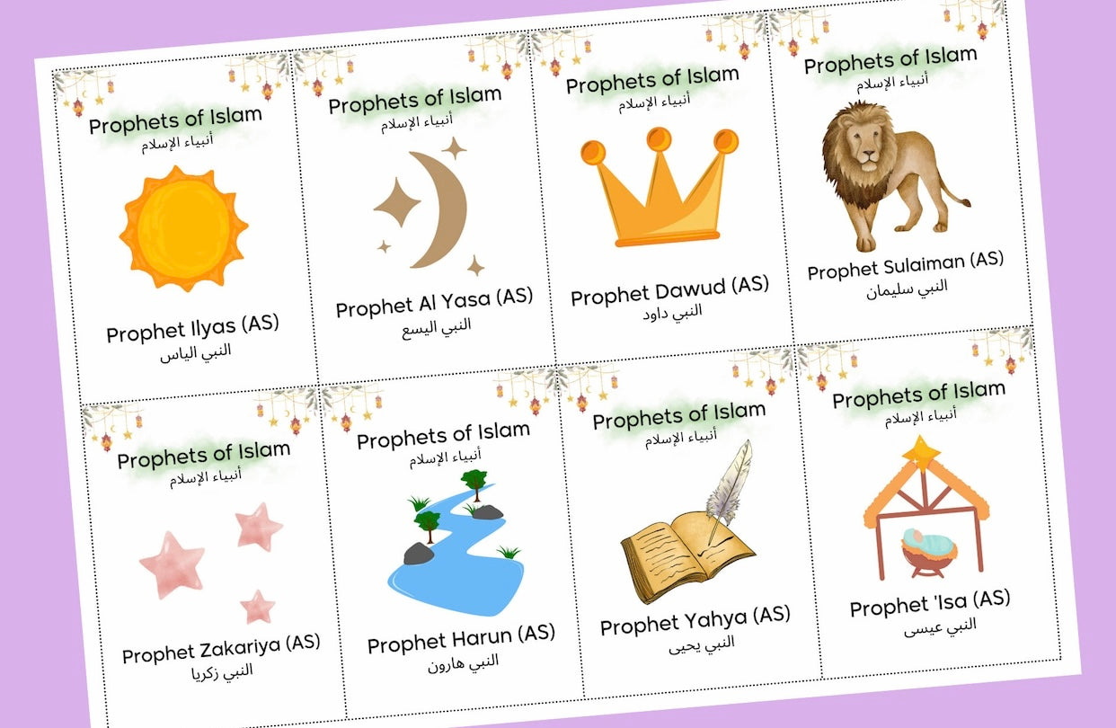 Prophets in Islam pack of 25 colourful laminated cards, great for kids to learn