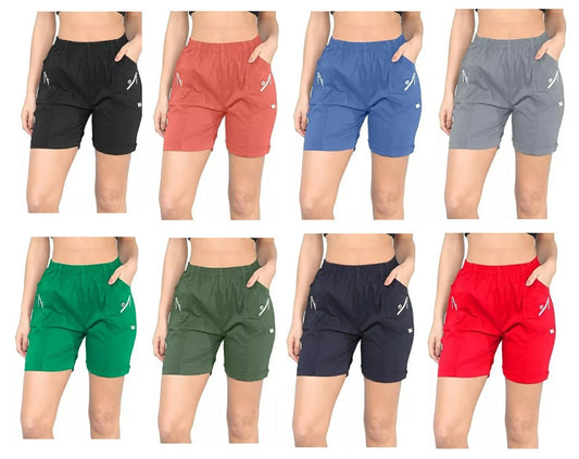 Ladies' Stretchy Capri Shorts – Comfy Summer Short Pants in Cherry Berry – Sizes 8-24 Womenswear
