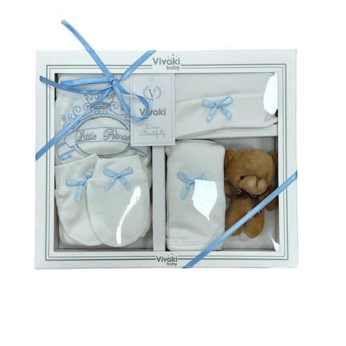 Luxury Newborn Baby Gift Set | 3-6 Months Baby Grow & Celebration Gift | Unisex White, Pink & Blue | Includes Mittens & Adorable Teddy